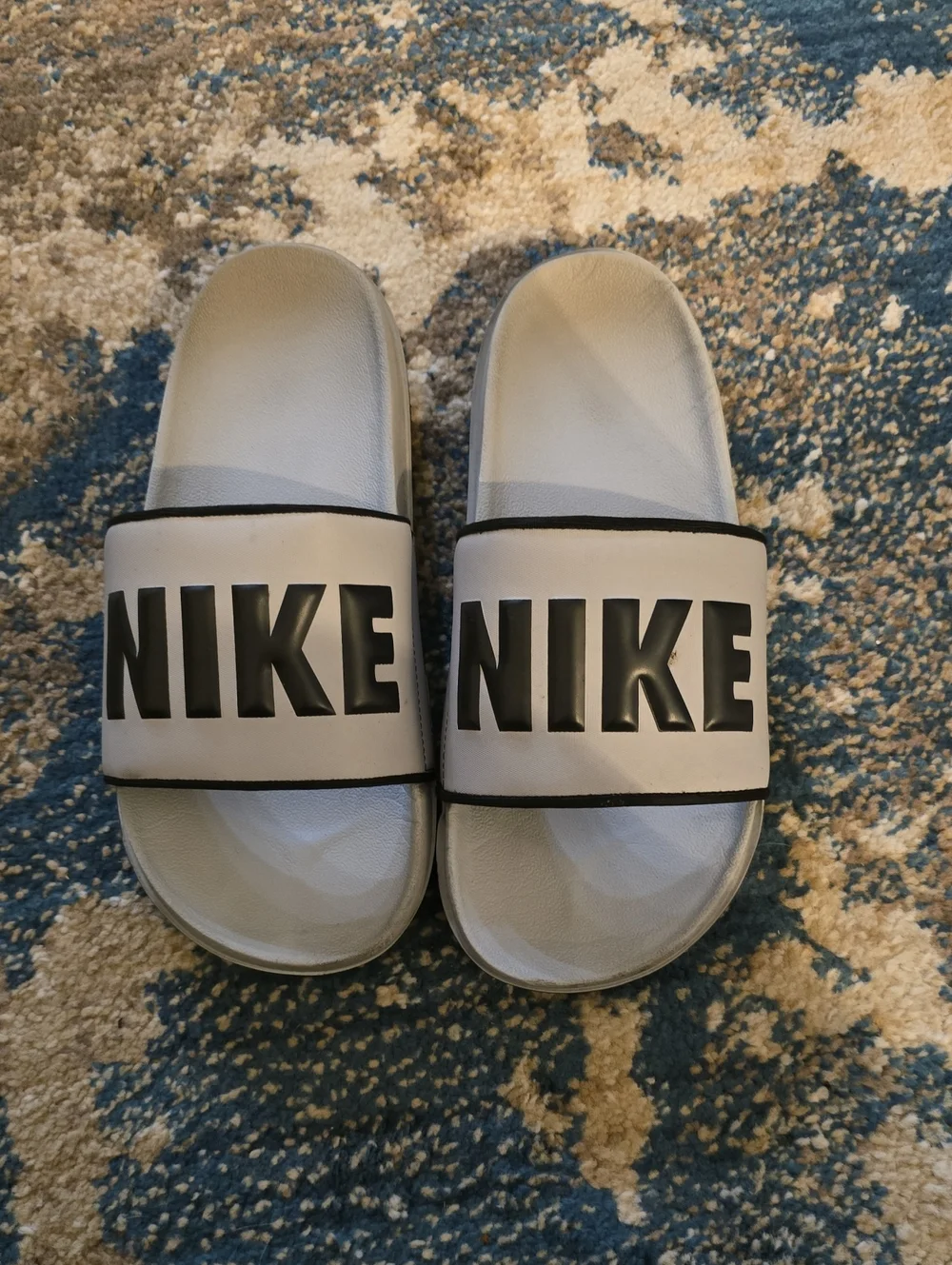 Nike Grey and Black Slide Sandals with Bold Logo
